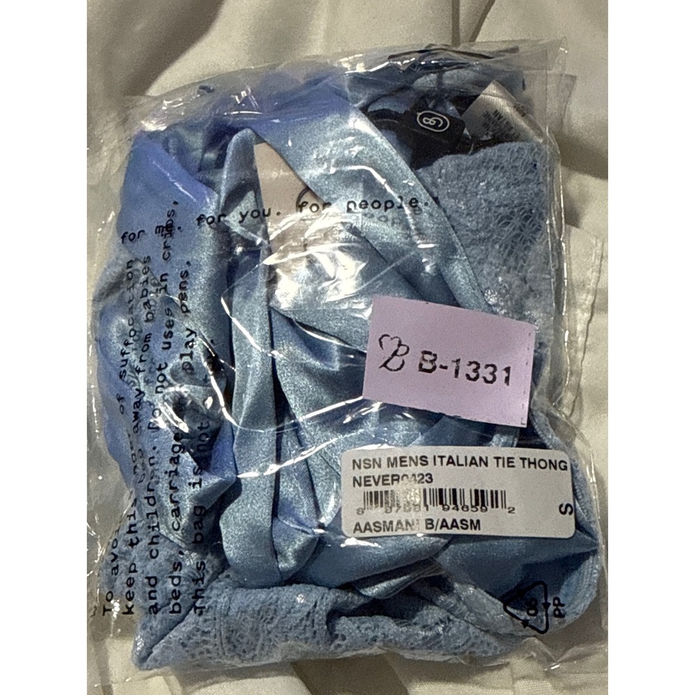 Cosabella Never Say Never Men's Italian Thong Aasmani Blue Silk Ties S NWT - Picture 15 of 16